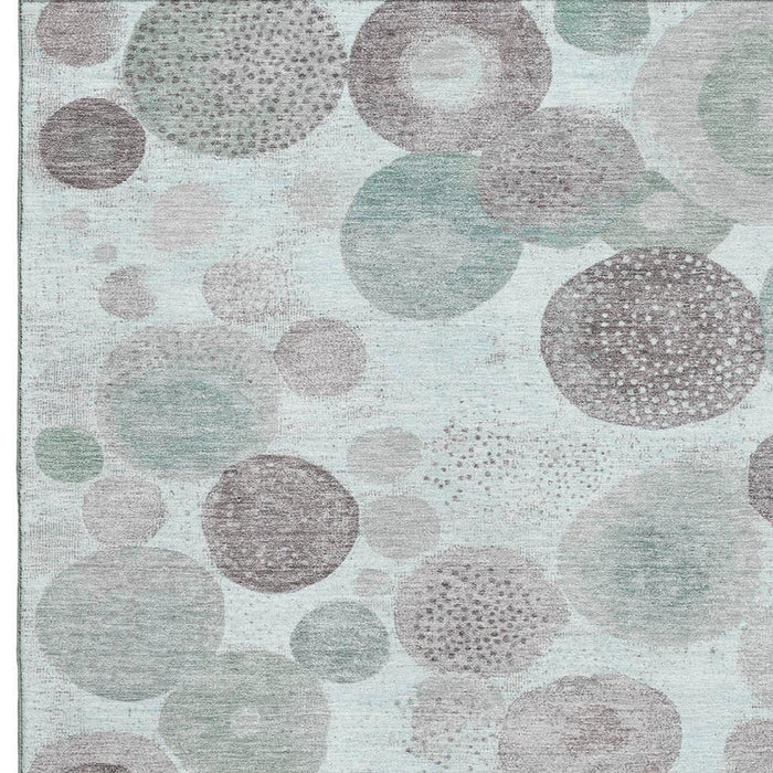 10' X 14' Geometric Washable Area Rug With UV Protection (707317) - Mint Green / Gray / Silver