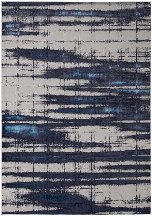 12' x 15' Abstract Power Loom Distressed Area Rug - Ivory Blue And Gray