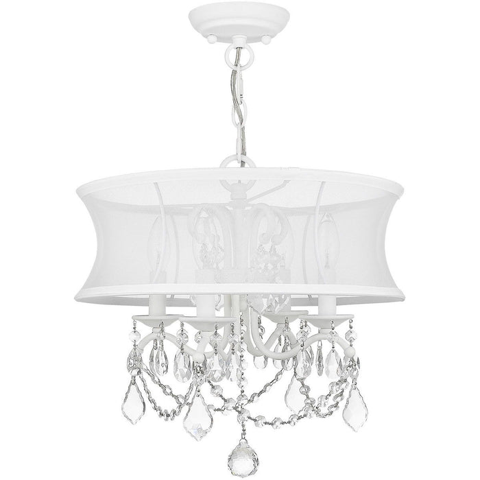 Four Light Metal Dimmable Chandelier With Shades - White