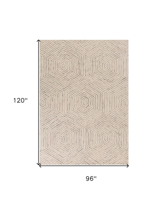 8' x 10' Wool Geometric Hand Tufted Area Rug - Ivory And Gray