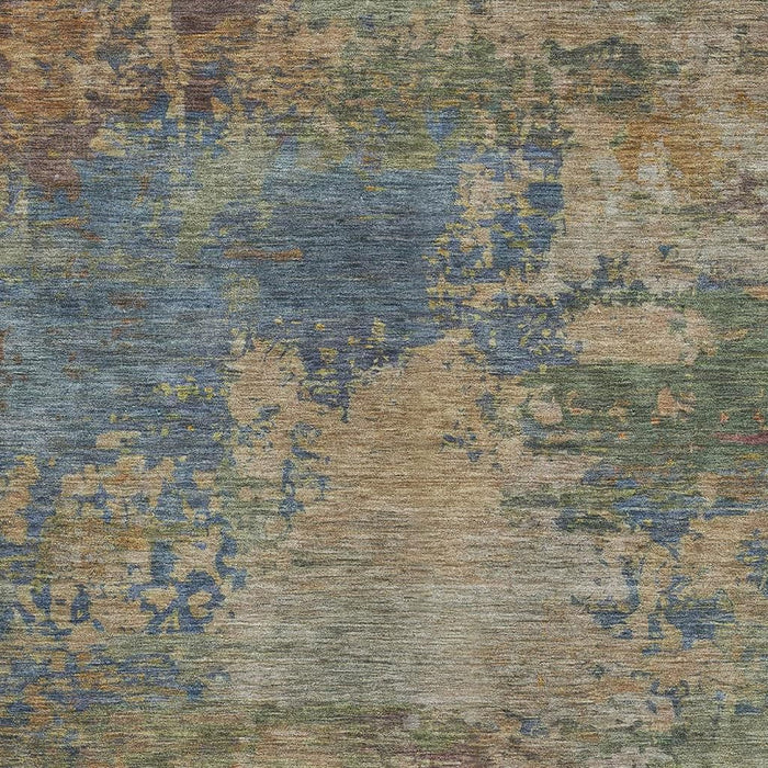 10' X 14' Abstract Washable Area Rug With UV Protection (716996) - Denim Blue / Beige