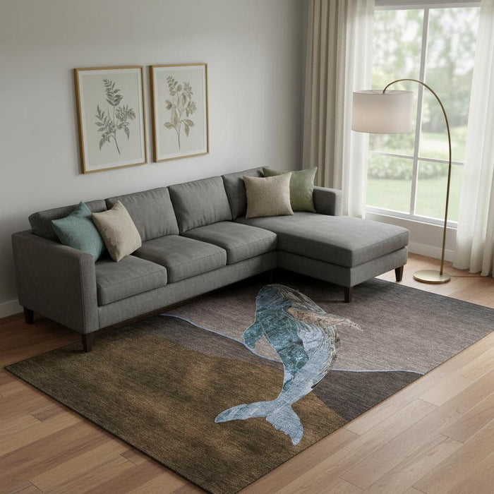 10' X 14' Nautical Washable Area Rug With UV Protection (717224) - Brown / Blue