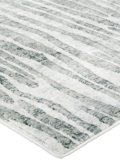 8' x 10' Striped Distressed Non Skid Area Rug - Gray And Ivory