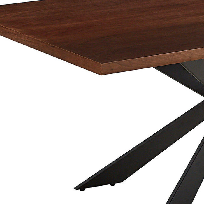 81" Wood And Metal Cross Leg Base Dining Table - Brown