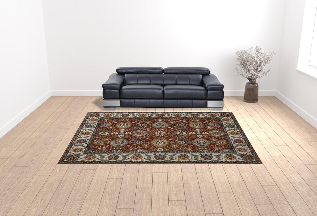 10' x 13' Oriental Power Loom Stain Resistant Area Rug With Fringe - Red Blue Ivory Gold And Navy