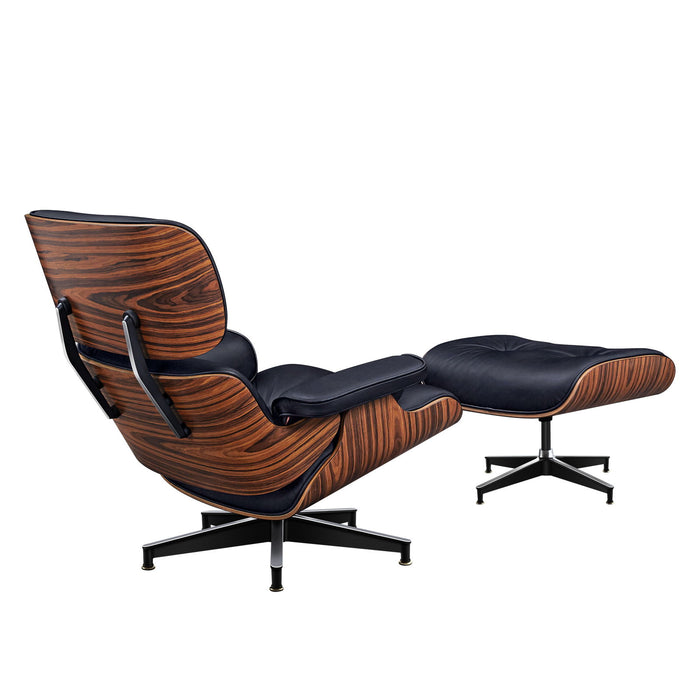 28-inch mid-century leather lounge chair with tufted upholstery and matching ottoman in rosewood finish, by HomeRoots.