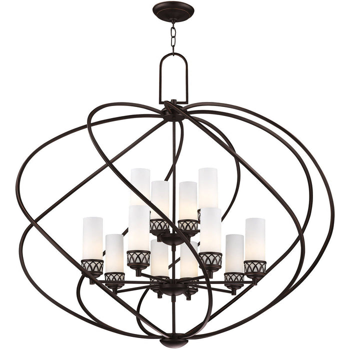 39" Twelve Light Dimmable Chandelier With Shades - Bronze
