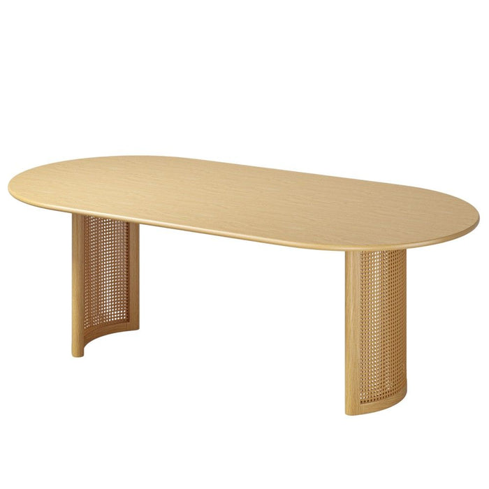 79" Solid Wood Mirrored Pedestal Base Oval Dining Table - Natural