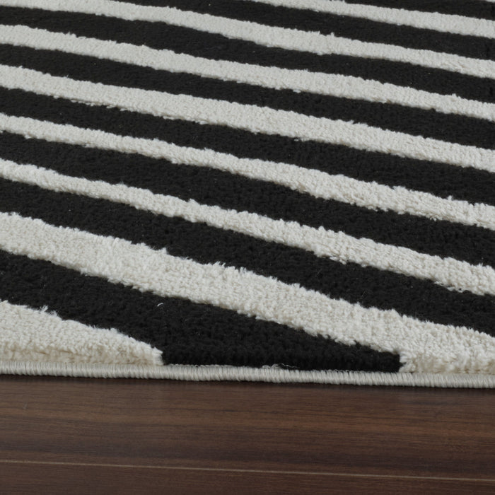 7.9' x 7.9' Modern Abstract Distressed Polypropylene Area Rug - Cream And Black