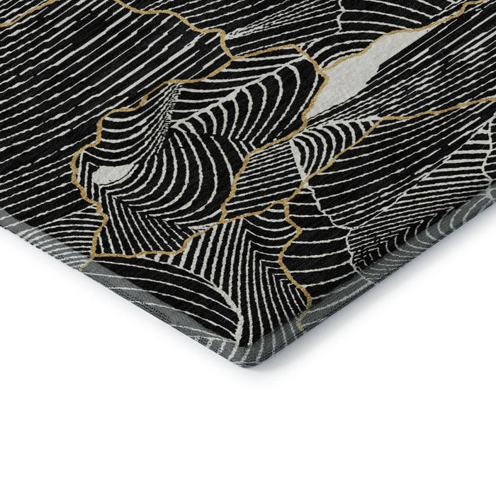 10' X 14' Abstract Washable Area Rug With UV Protection (682187) - Black / Ivory / Gold