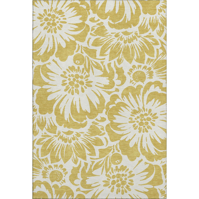 9' X 12' Floral Washable Area Rug With UV Protection (648645) - Gold / Ivory