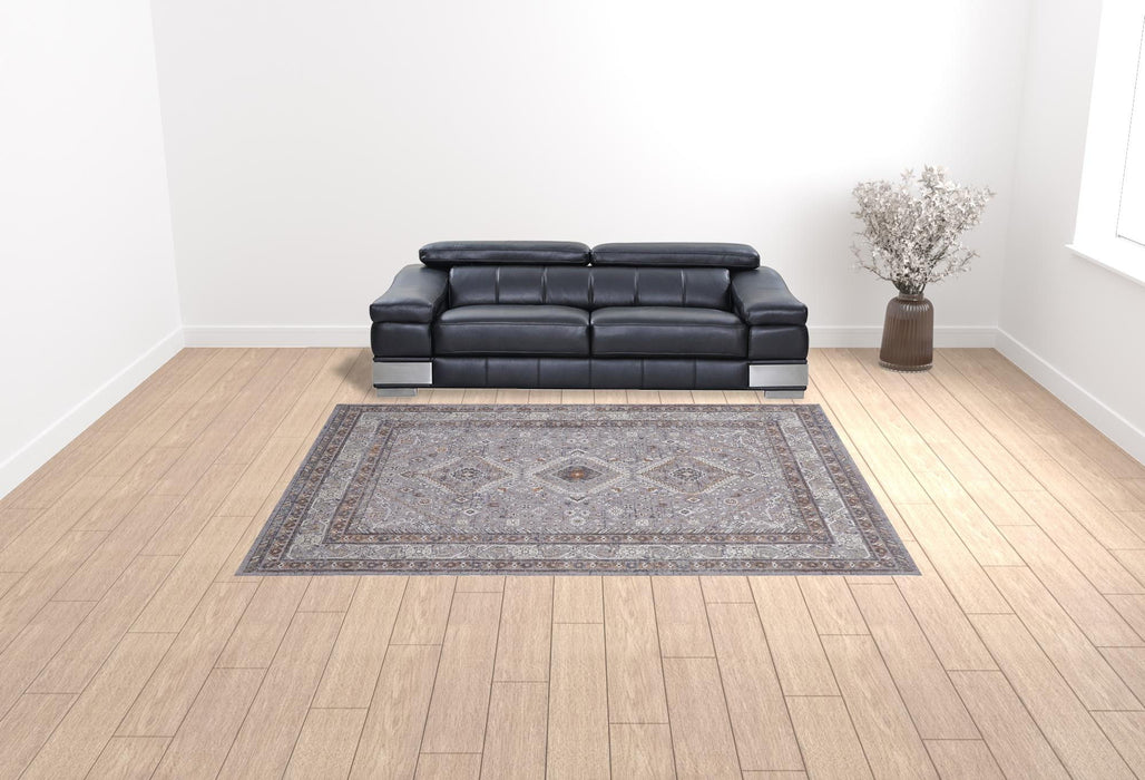9' x 12' Floral Power Loom Stain Resistant Area Rug - Gray Orange And Ivory