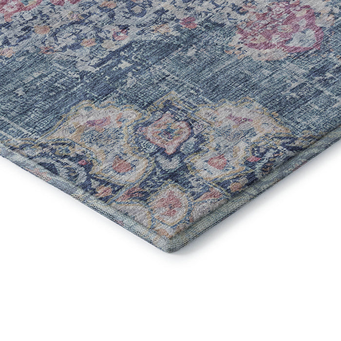 10' X 14' Floral Washable Area Rug With UV Protection (692238) - Blue / Blush / Ivory
