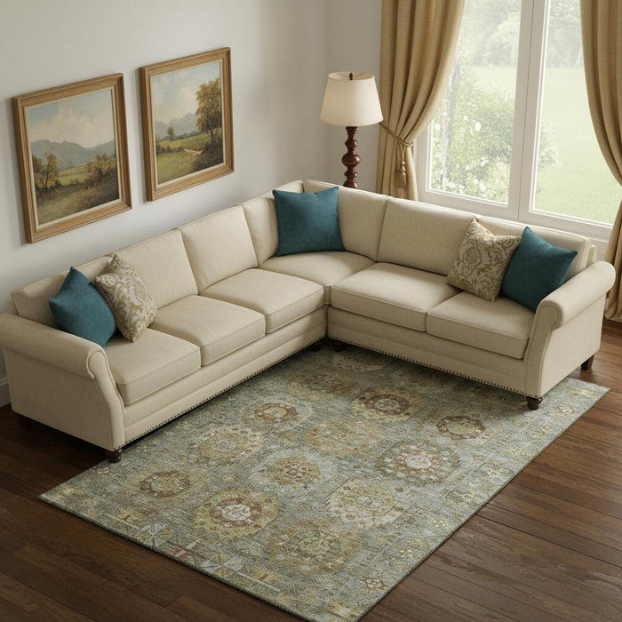 10' X 14' Medallion Washable Area Rug With UV Protection (714943) - Sage / Beige