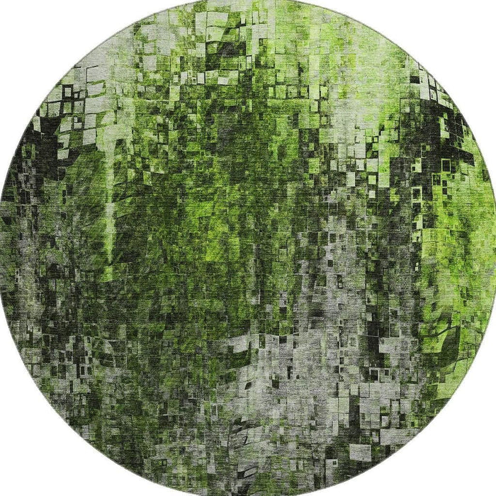 8' Abstract Washable Round Rug With UV Protection (650251) - Green / Gray