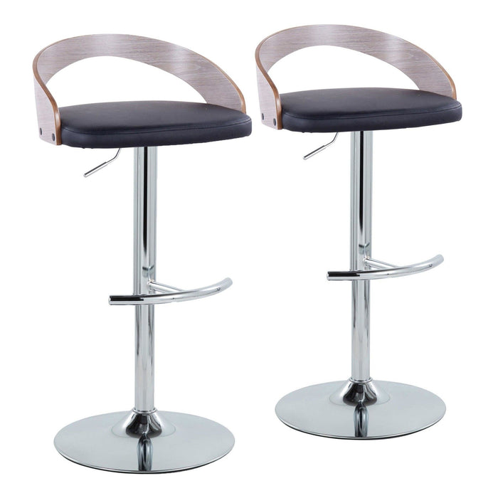 Grotto - Adjustable Barstool - Chrome Metal, Light Grey Wood