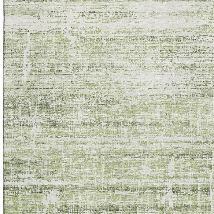 10' X 14' Abstract Washable Area Rug With UV Protection - Artichoke Green / Ivory