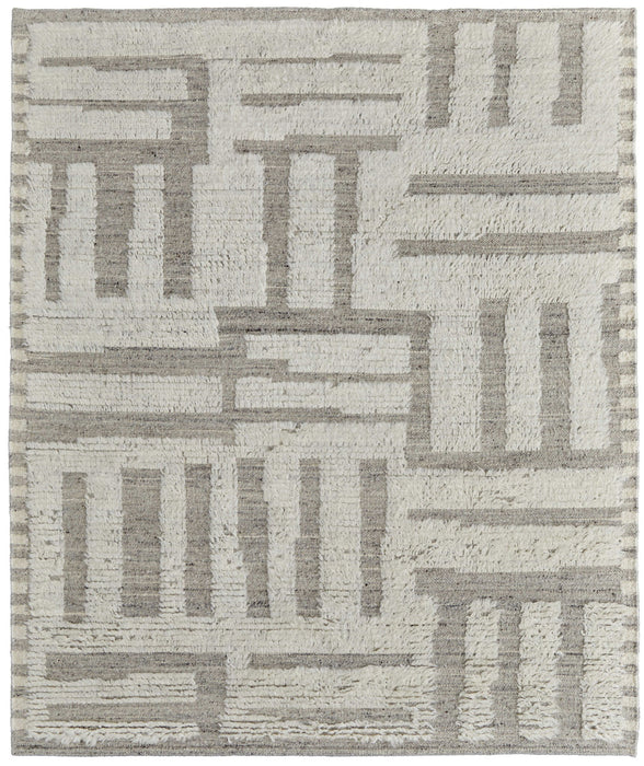 8' x 12' Wool Geometric Hand Woven Area Rug - Gray And Ivory