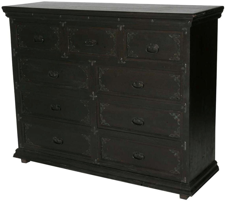 60" Carved Scrollwork Solid Wood Nine Drawer Double Dresser - Dark Brown