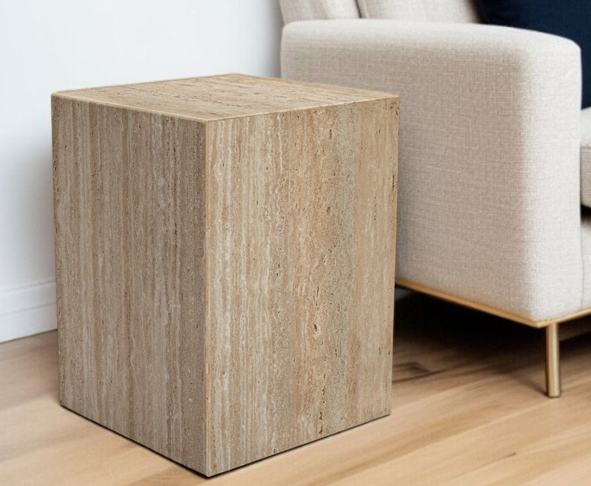 20" Marble Square Block End Table - Beige