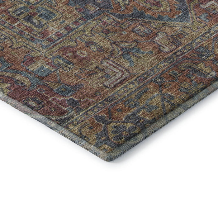 9' X 12' Medallion Distressed Washable Area Rug With UV Protection (649761) - Red / Blue