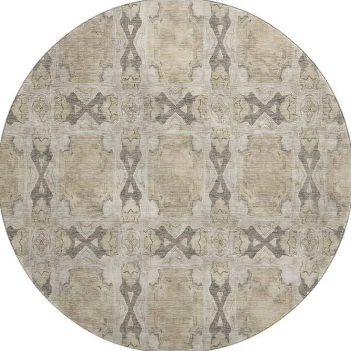 8' Floral Medallion Washable Round Rug With UV Protection (649459) - Beige / Gray / Ivory