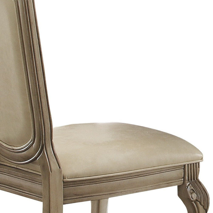 Upholstered Faux Leather Dining Side Chairs (Set of 2) - Antiqued White