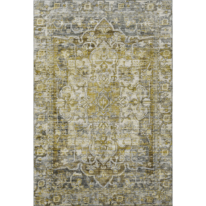10' X 14' Oriental Washable Area Rug With UV Protection (699358) - Pewter / Gold / Ivory