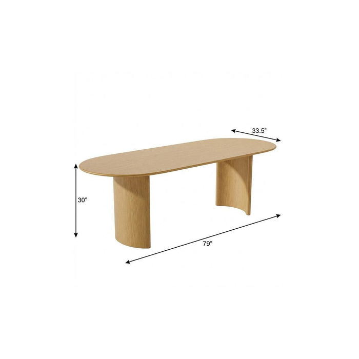 79" Double Pedestal Base Oval Solid Wood Dining Table - Natural