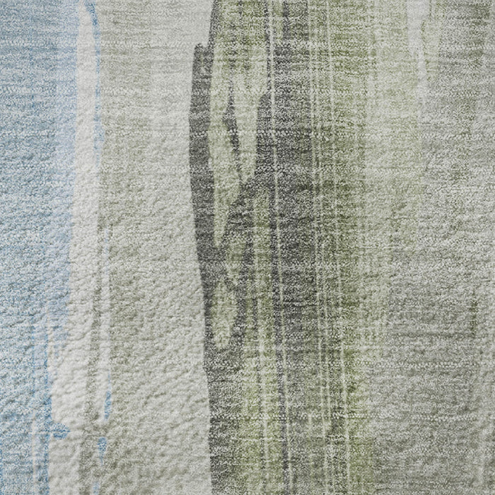 10' X 14' Abstract Washable Area Rug With UV Protection (705563) - Olive Green / Blue