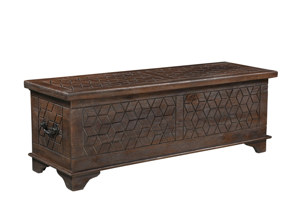 52" Solid Wood Geometric Storage Ottoman - Brown