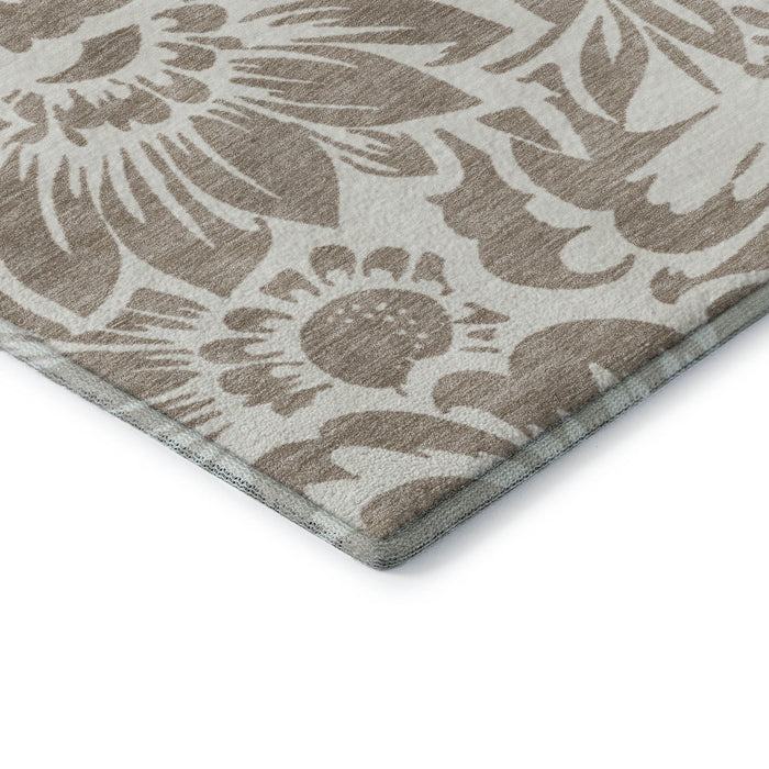 10' X 14' Floral Washable Area Rug With UV Protection (648706) - Taupe / Ivory
