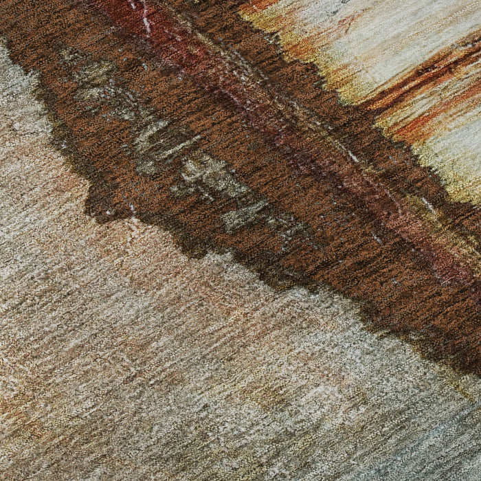 10' X 14' Abstract Washable Area Rug With UV Protection (716731) - Rust / Beige