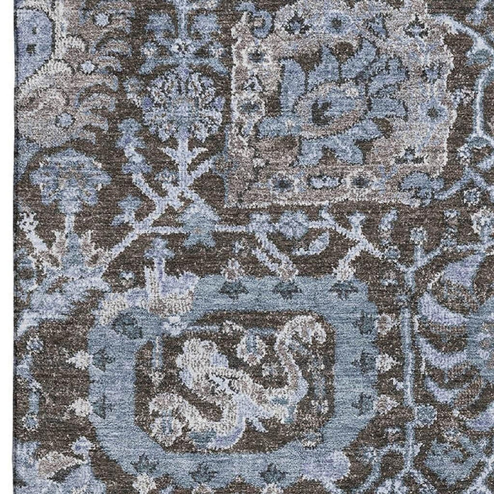 10' X 14' Damask Washable Area Rug With UV Protection (692964) - Denim Blue / Gray / Silver