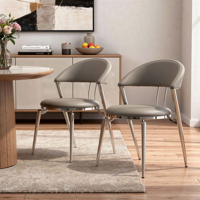 Faux Leather Stainless Steel Open Back Dining Side Chairs (Set of 2) - Gray / Silver