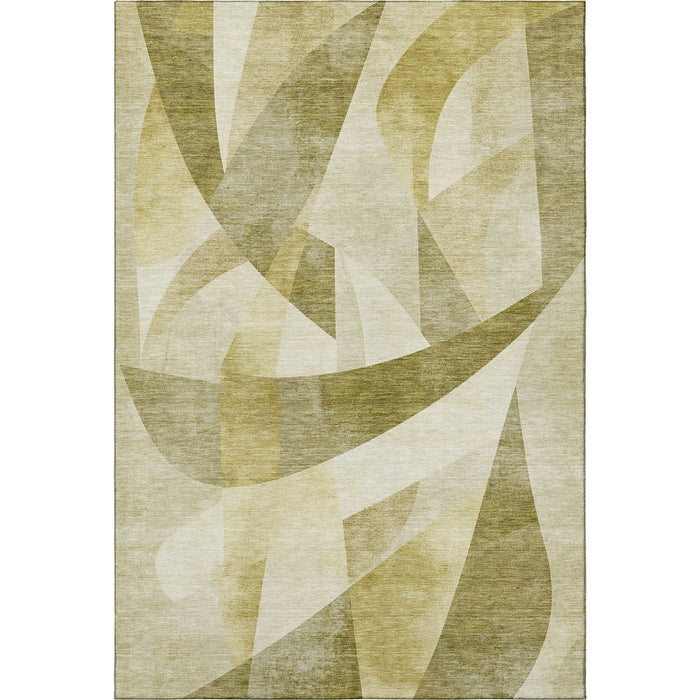 10' X 14' Abstract Geometric Washable Area Rug With UV Protection (705251) - Green / Beige / Ivory