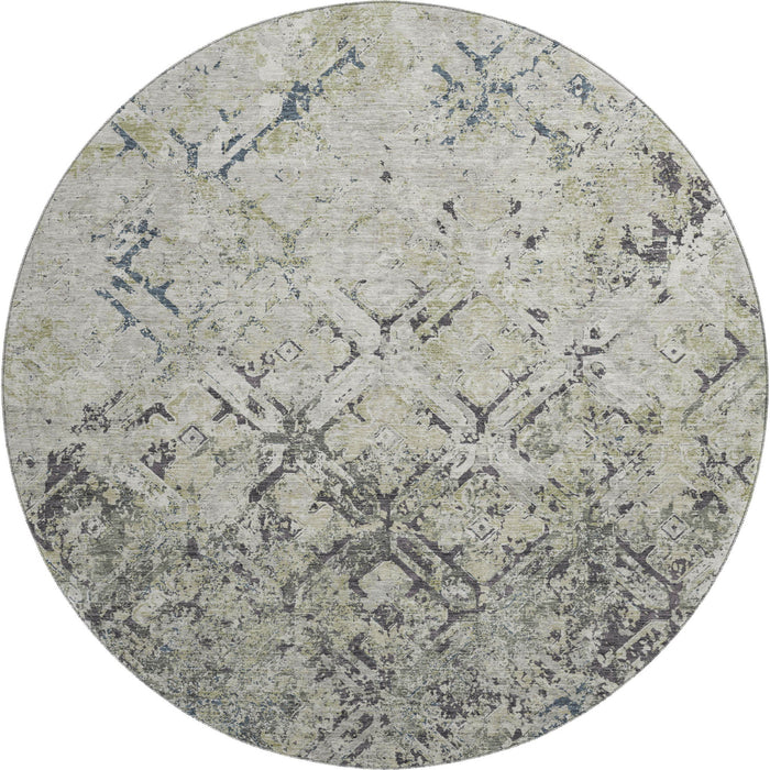 8' Diamond Washable Round Rug With UV Protection - Silver