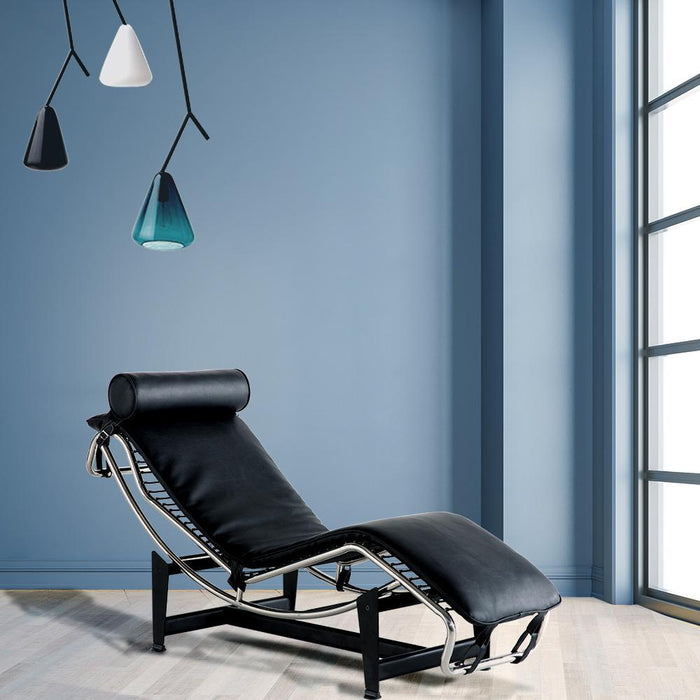 Leather Adjustable Lounge Chair With Pillow - Black / Silver