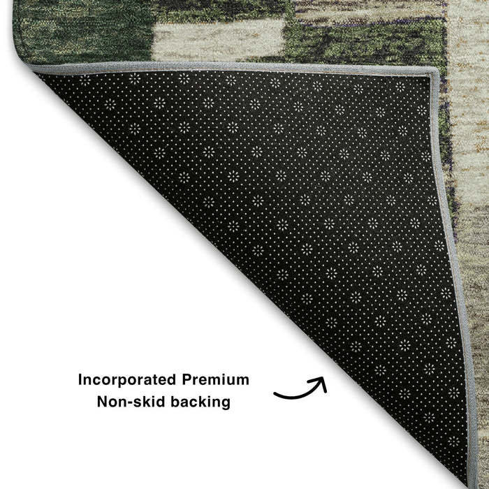 10' X 14' Geometric Washable Area Rug With UV Protection (709474) - Olive Green / Beige / Ivory