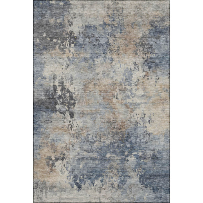 10' X 14' Abstract Washable Area Rug With UV Protection (717140) - Denim Blue / Beige