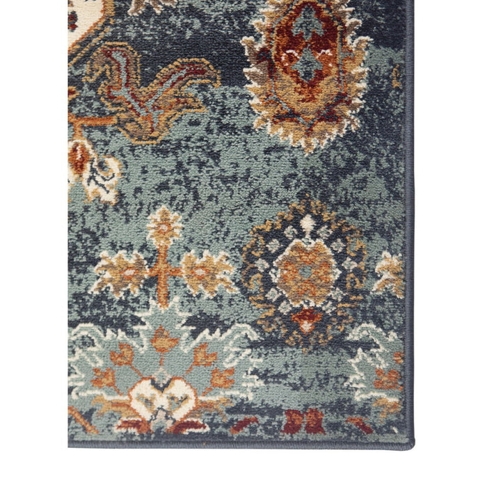 9' x 12' Oriental Power Loom Area Rug - Teal Rust And Orange