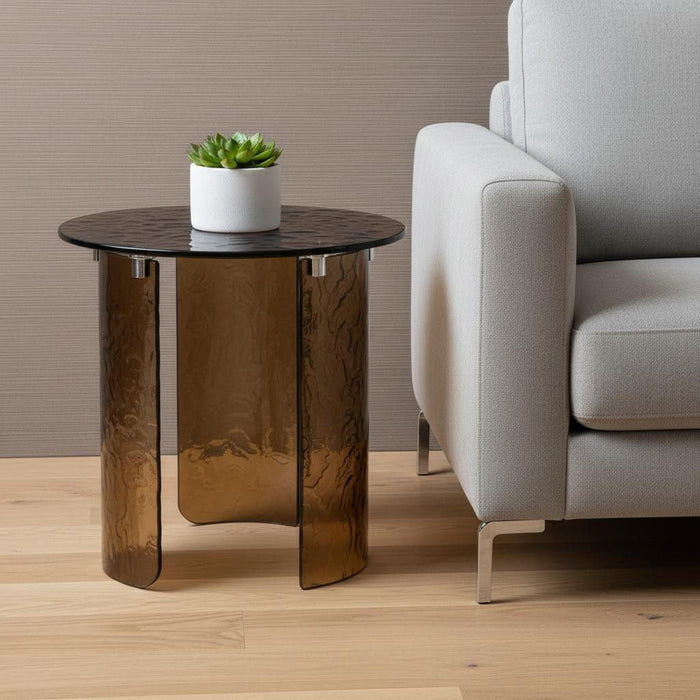 Glass Round End Table - Bronze