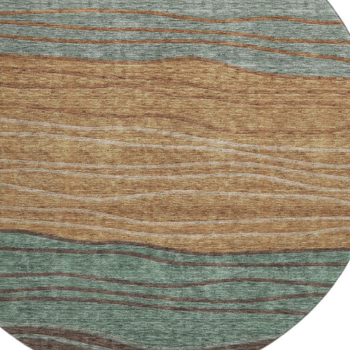 8' Striped Washable Round Rug With UV Protection - Terra Cotta