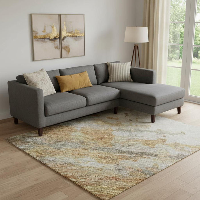 10' X 14' Abstract Washable Area Rug With UV Protection (715423) - Khaki / Beige