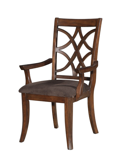 Upholstered Microfiber And Solid Wood Open Back Dining Arm Chairs (Set of 2) - Brown