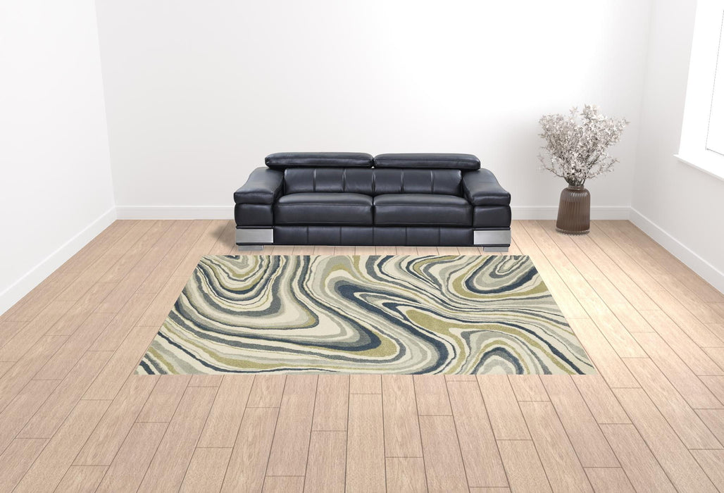 10' x 13' Abstract Power Loom Stain Resistant Area Rug - Ivory Blue And Beige