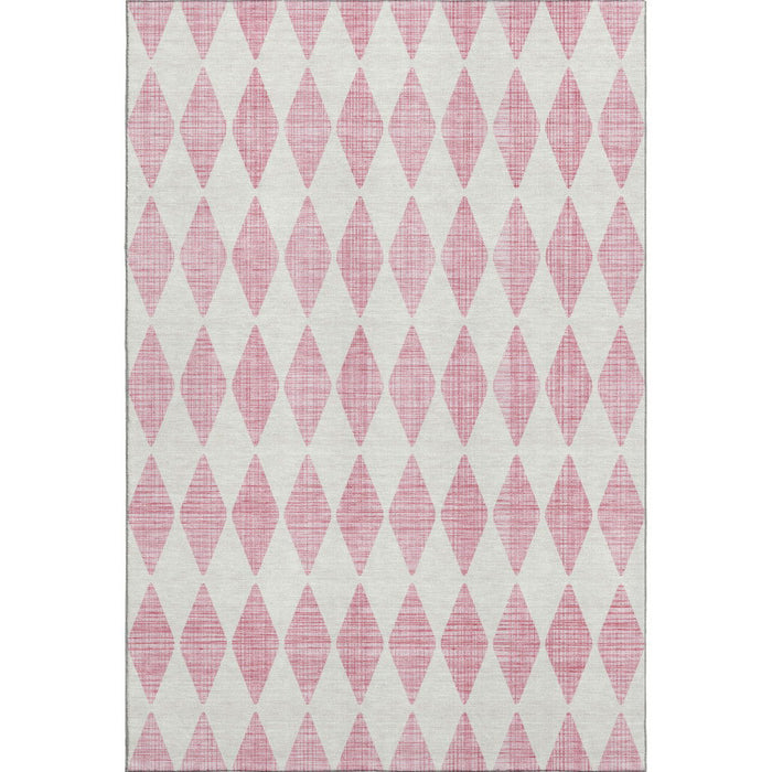 10' X 14' Diamond Washable Area Rug With UV Protection (650086) - Pink / Ivory