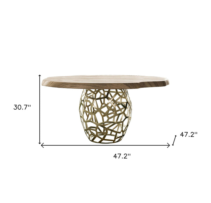 47" Acacia Live Edge Rounded Solid Wood And Dining Table - Brass
