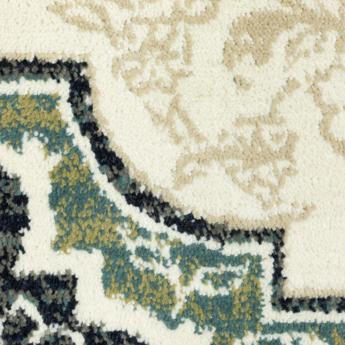 10' x 13' Oriental Power Loom Stain Resistant Area Rug - Ivory Navy And Green