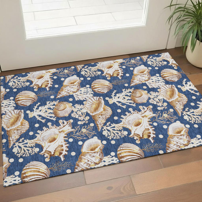 3' X 5' Geometric Washable Area Rug With UV Protection (645817) - Blue / Ivory / Beige